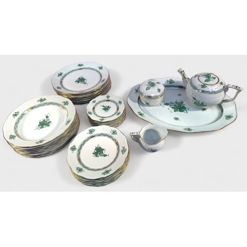 56 - A Herend Porcelain 8-place dinner service in the  'green Chinese bouquet' pattern, comprising 8-each... 