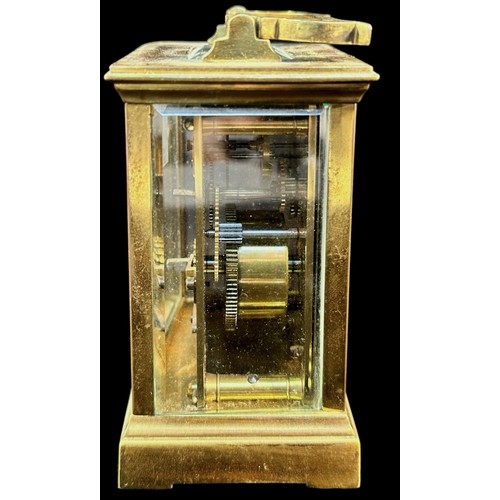 507 - A Brass Cased Carriage Clock, with French spring-driven 8-day movement, white enamel dial with Roman... 