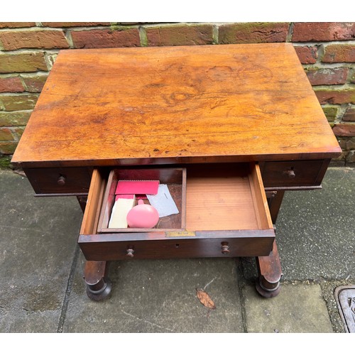 622 - A William IV mahogany work table, with rectangular top above three frieze drawers and opposing faux ... 