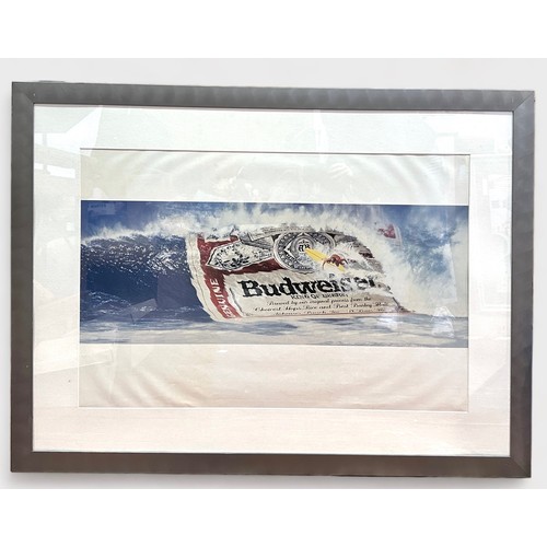 572 - Two large Budweiser water sports advertising prints, depicting a woman water skiing and a man surfbo... 