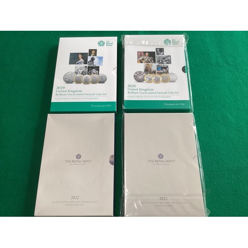 288 - Various coin sets including four Royal Mint BU sets for the years 2019-2022 (2nd photo shows 2019 an... 