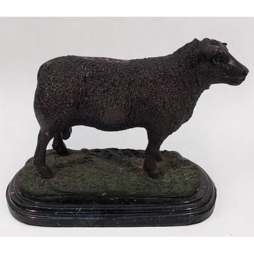 596 - A cast metal verdigris bronzed sculpture of a sheep, signed ‘Jolie Moigniez’, probably after the 19t... 