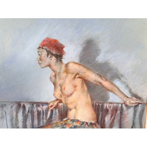 555 - Sir William Russell Flint (Scottish 1880-1969), 'Nude with Headscarf No. 120 (13),' full-length seat... 