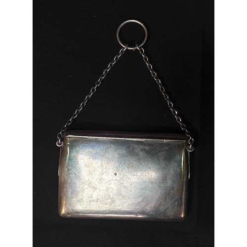 81 - A George V Silver ladies Finger-Ring calling card case, of rectangular form with sprung hinged flap ... 