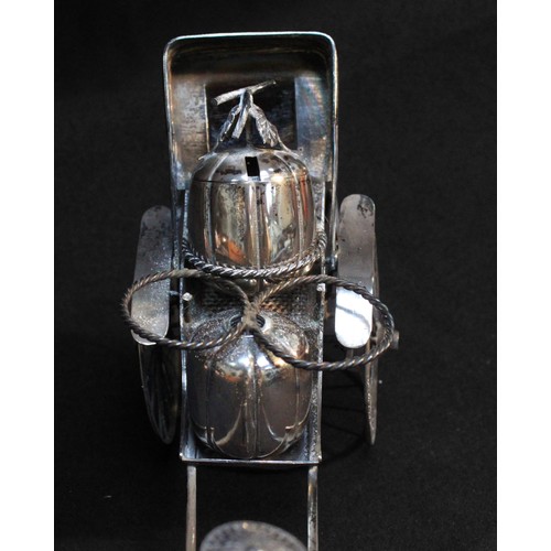 54 - A Chinese Export White Metal novelty Rickshaw condiment set, (tests as .800 or higher), by Wang Hing... 