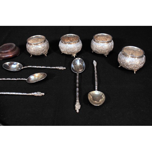 55 - A set of four Chinese Export silver open table salts by Kwong Man Shing, of compressed globular form... 