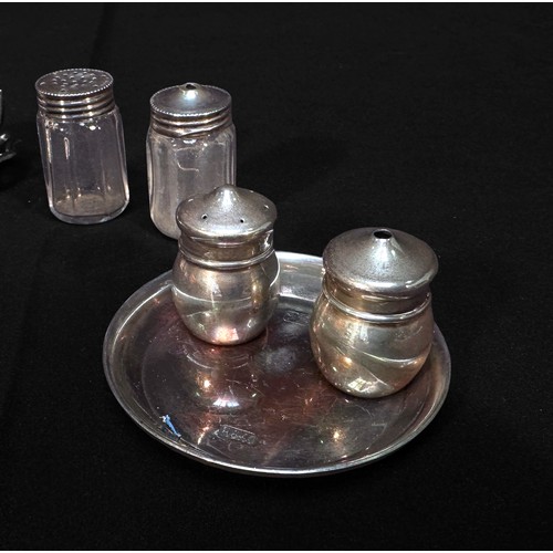 80 - A five-piece miniature silver tea and coffee set on oblong twin-handled tray, coffee pot London, 196... 