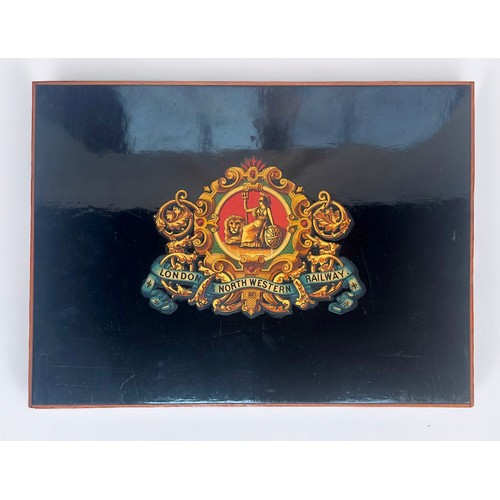 366 - A LMS Railway hand-painted wooden sign, depciting the crest of the London, Midland & Scottish Railwa... 