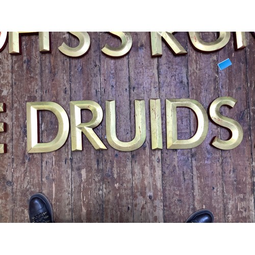 380 - A collection of 13 gilded resin advertising letters, spelling out ‘The Druids Arms’, each letter app... 