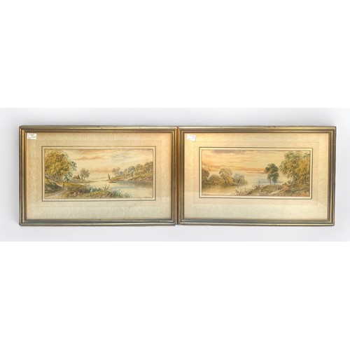 559 - E. Lewis, A pair of Victorian lake scens with sailing boats and figures, signed and dated '98', wate... 