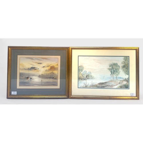 559 - E. Lewis, A pair of Victorian lake scens with sailing boats and figures, signed and dated '98', wate... 