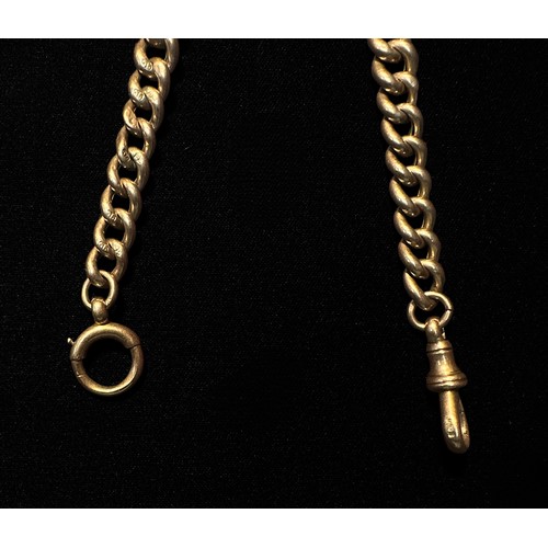 125 - A 9ct gold graduated curb double-Albert chain, with t-bar, lobster clip and dog clip, gross weight a... 