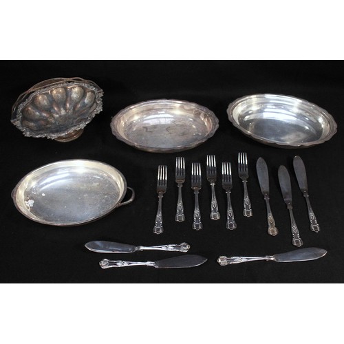 93 - Two various large two-handle silver-plated trays with pierced gallery, a pair of three-light candela... 