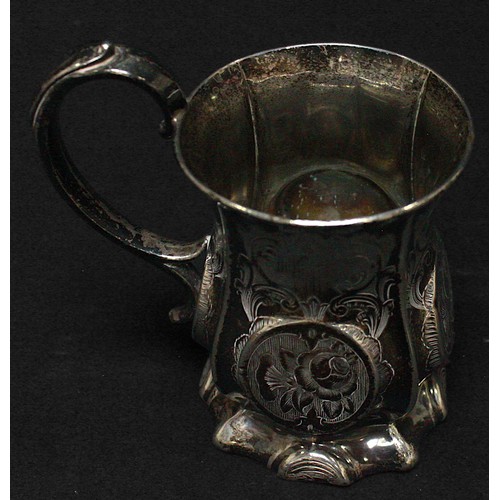 98 - A Victorian silver Christening tankard of panelled baluster form, with foliate engraved roundels and... 