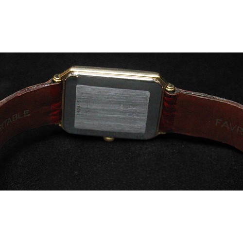 135 - A vintage gold-plated Favre-Leuba quartz wristwatch, the rectangular ivory dial with applied gilt ba... 