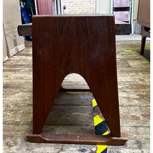 644 - A mahogany bedside table with shaped trestle ends and sled runners, 43cm wide, together with a late ... 