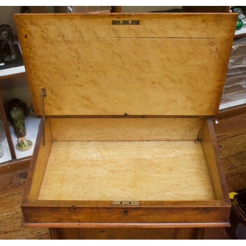 647 - A Victorian burr walnut Davenport desk, with three-quarter pierced fretwork gallery with secret lock... 