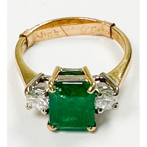 167 - An 18ct gold dress ring, four-claw set with a rectangular-shaped emerald, measuring approximately 10... 