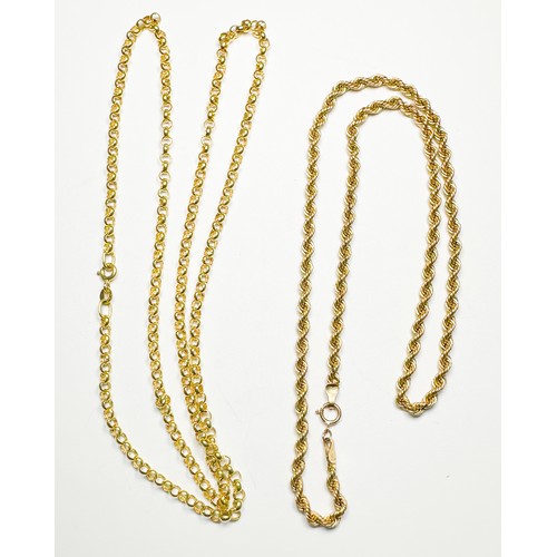 251 - A 9ct yellow gold chain, together with a 9ct yellow gold rope chain, total weight 8.8 grams.