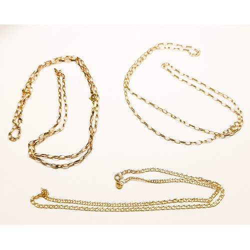 253 - Three 9ct gold chains, together with a pair of 9ct yellow gold earrings, total weight 8.5 grams.