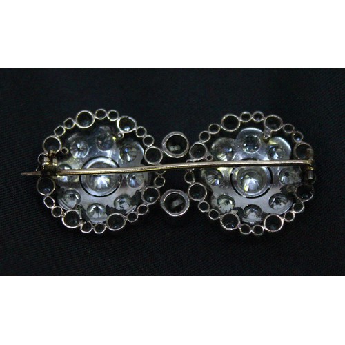 273 - An Antique Diamond Brooch, of double floral design, set with in white-metal, silver and gold with tw... 