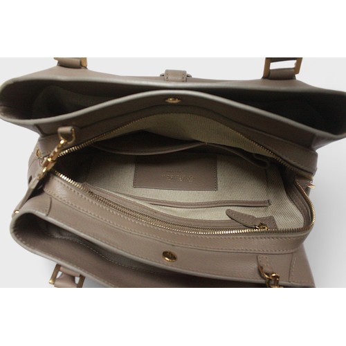 492 - A Loro Piana grey/beige leather handbag, with front pocket and two large zip fasten compartments wit... 