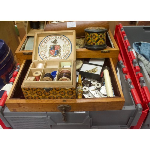 407 - A large quantity of sewing notions and accessories including bobbins, branded cotton reels and dispe... 