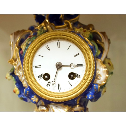 525 - A 19th Century porcelain mantel clock, the eight-day movement striking a bell, marked ‘Delolme á Par... 