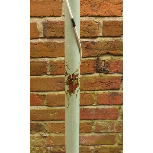 539 - Two 20th Century solid wood floor standing standard lamps, one painted green with flora and fauna de... 