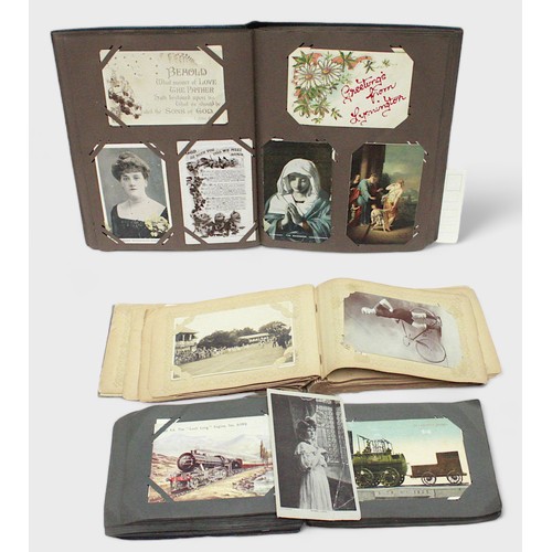 313 - Three various postcard albums, Edwardian and later, 'Real Photographic' examples of topographical st... 