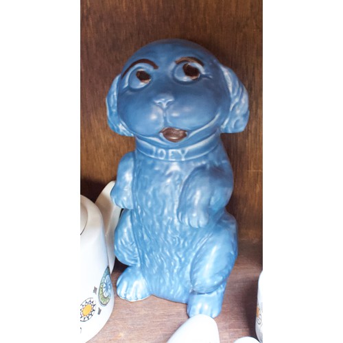 48 - A rare large Sylvac Joey Dog figure in blue, No.1194, 25cm tall, together with a boxed pair of Royal... 