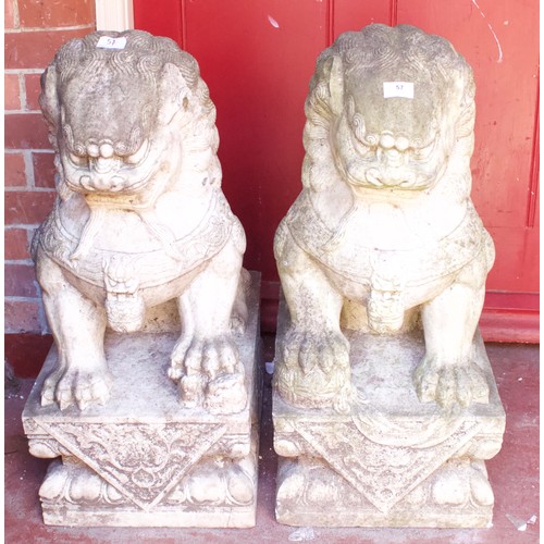 57 - A Pair of Chinese Carved Large Stone Shishi (Fo Dogs/ Temple Dogs), the female dog with paw resting ... 