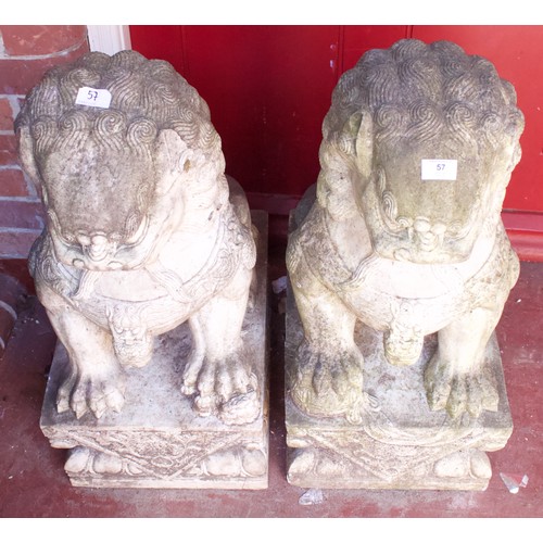 57 - A Pair of Chinese Carved Large Stone Shishi (Fo Dogs/ Temple Dogs), the female dog with paw resting ... 