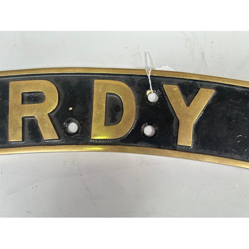 361 - A L.M.S. Jubilee cast brass nameplate ‘Hardy’, 4-6-0 built at Crewe in 1935, originally numbered L.M... 