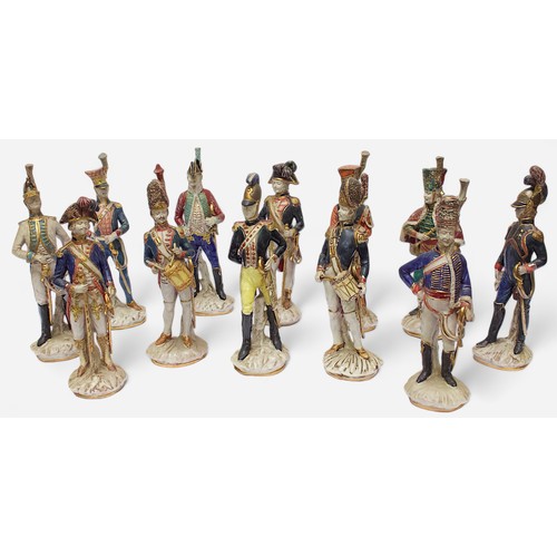 40 - Twelve Italian Porcelain figures of French and European Military figures, each inscribed to the base... 