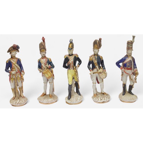 40 - Twelve Italian Porcelain figures of French and European Military figures, each inscribed to the base... 