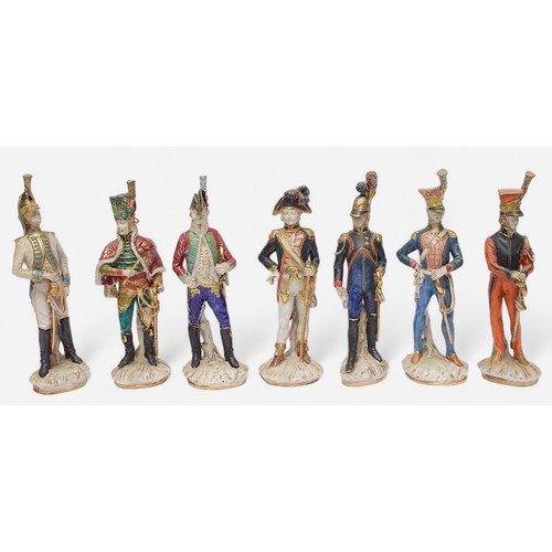 40 - Twelve Italian Porcelain figures of French and European Military figures, each inscribed to the base... 