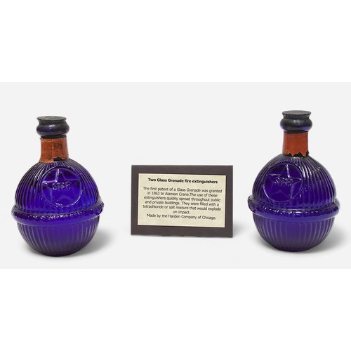 56 - Two Harden Company blue glass Star Hand Grenade Fire Extinguishers, No. 10490, with liquid contents ... 