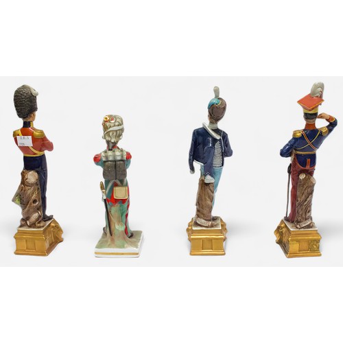 42 - A set of six ‘Bruno Merli’ Porcelain figures of late 18th & 19th Century British Military soldiers, ... 