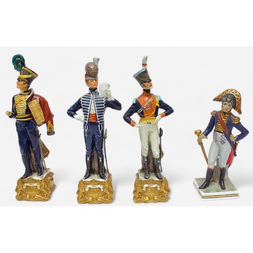 42 - A set of six ‘Bruno Merli’ Porcelain figures of late 18th & 19th Century British Military soldiers, ... 