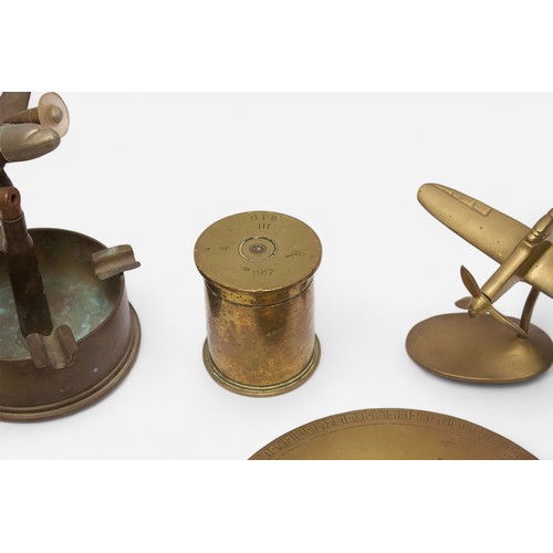 70 - A small collection of assorted WWI and WWII trench art items including ashtrays, vases and ornaments... 