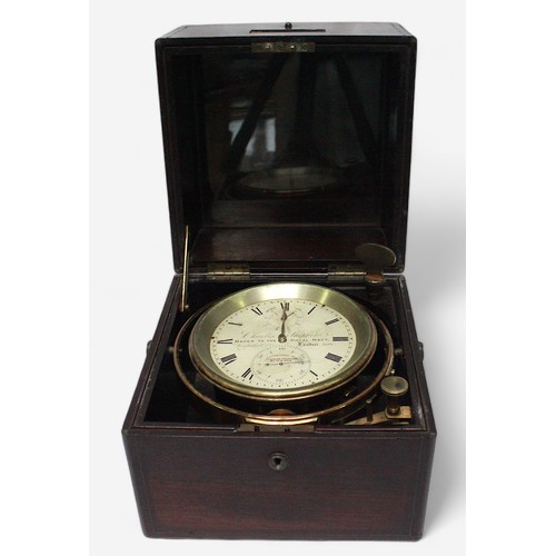 88 - A 19th Century rosewood two-day marine chronometer by Charles Shepherd, London, the four-inch, round... 