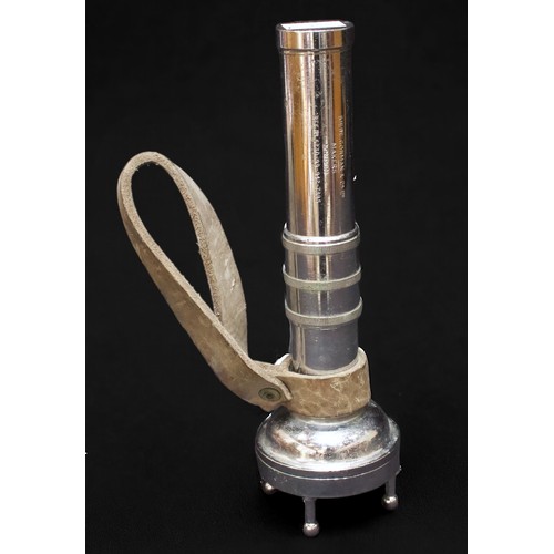 26 - A chromium-plated four-pronged diving torch by Siebe Gorman & Co Ltd, with leather lanyard, 28cm