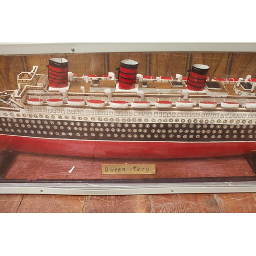 99 - A large scratch built model of the White Star Line RMS Queen Mary, with wood effect deck, lifeboats ... 