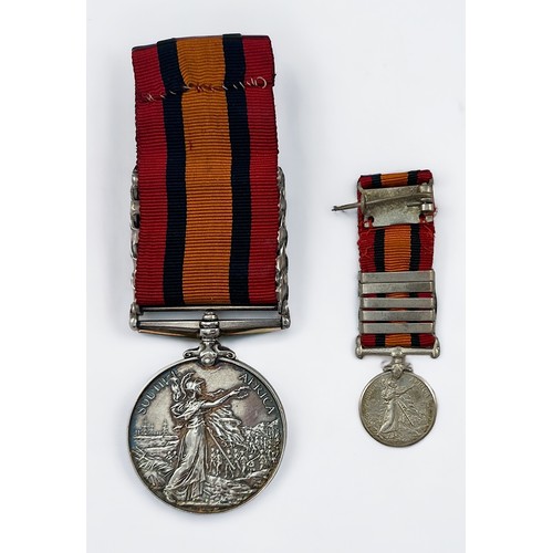 365 - A Queen's South Africa Medal and Miniature Medal with five Clasps including Cape Colony, Orange Free... 