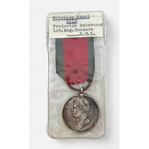 374 - THE WATERLOO MEDAL 1815, named to Frederick Baurmann 1st Regiment Hussars K.G.L. (Kings German Legio... 