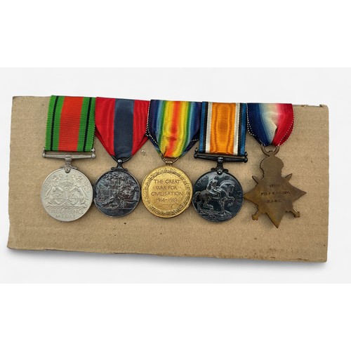 383 - WW1 & WW2 Medal Group of Five to 19890 Pte F.R. Goodey R.A.M.C. comprising 1914 Mons Star with 5th A... 