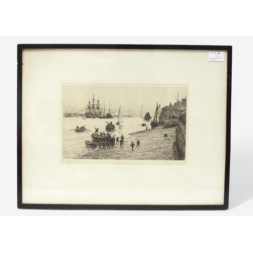 591 - William Lionel Wyllie RA (1851-1931) ‘HMS Victory and Sea Scouts in Portsmouth Harbour’, signed in p... 