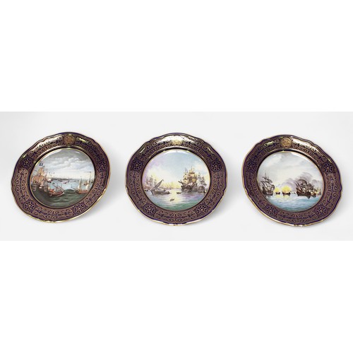 120 - A set of six Spode plates from a limited edition 'Armada' series, each decorted to the centre with p... 