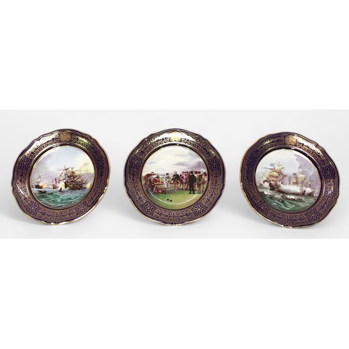 120 - A set of six Spode plates from a limited edition 'Armada' series, each decorted to the centre with p... 